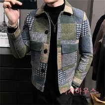 남자 하운드체크 자켓 양털 울자켓 추동 체크 모직코트 남 슬림트렌드 체크자켓 기모와 도톰한 모직 겨
