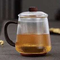 휴대용다도 HMLOVE 내열성 유리 찻잔 여과기 나무 손잡이 뚜껑 중국 쿵푸 티 세트 세레모니 고 붕소 실리콘 티웨어 컵, 500ML Teacup