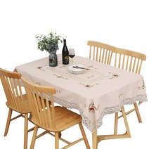 후아나야 순면 테이블보 4-6인용식탁보 자수 테이블보 캠핑 테이블보 꽃 식탁보 (145x215cm), 베이지색, 125x125cm