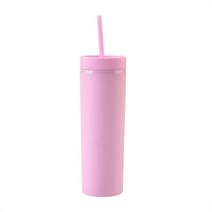 뚜껑과 빨대가 있는 16oz 아크릴 텀블러 물 커피 휴대용 재사용 가능한 컵용 이중 벽 병, [12] 분홍색