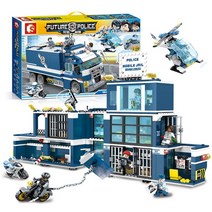 블럭 킹 스쿠터 경찰서 블록장난감 레고호환, 이동식교도소 변형 경찰차 (960pcs)