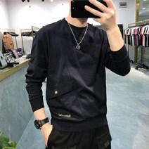 가을남성의류 남성용 프린트 버튼 레터 포켓 캐주얼 티셔츠 루즈한 풀오버 올매치 패션 의류 가을