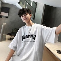 남자반팔티 오버핏 프린트티셔츠 스판 라운드 트래셔