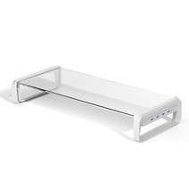 클라빙 강화 유리 모니터 받침대 스탠드 USB 포트 화이트/블랙, 화이트