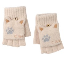 키즈 고양이 장갑 컨버터블 플립 탑 손가락이없는 니트 장갑 만화 장갑