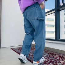 올드스쿨 빈티지 아방 스트랩 포켓 밴딩 와이드청바지