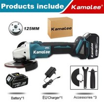슬라이딩각도절단기 멀티커터기 고속절단기 KamoleeDGA504 앵글 그라인더 브러시리스 무선 45 인치 18500RPM 4 단 절단 전동 공구 마끼다 18V 배터리와 호환 가능, 125MM 1 Battery EU