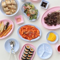 파스텔 마블 멜라민 분식 그릇 17종 2color 식기 컵 그릇, 찬사라3반_베이비블루