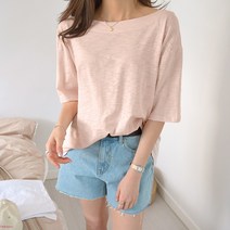 데일리앤 치크 여성 보트넥 슬라브면 루즈핏 반팔 티셔츠