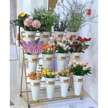 꽃집 진열대 꽃선반 화분 스탠드 계단식, 4x4 골드(화이트통)