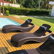 하늘창 웨이브 야외 썬베드 수영장 펜션 비치의자 라탄 테라스 소파 고급 튼튼한 썬베드 (( 수정안됨 )), 웨이브썬베드(브라운)