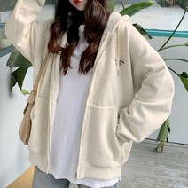 도오빠 사잉SA 여성 기모 후드 집업 점퍼 루즈핏 오버핏 긴팔 레터링 포켓 무지 박시 자켓 가을 겨울 여자집업 아우터