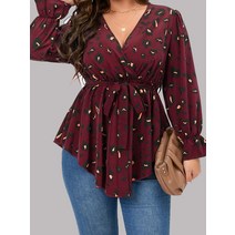 강아지유모차 개모차Finjani-캐주얼 루즈핏 v넥 블라우스 폴리에스터 티셔츠 플러스 사이즈 탑 20, 02 1026_02 1XL