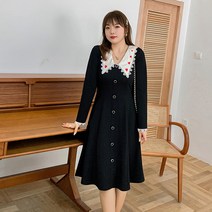 빅 사이즈 여성복 원피스 뚱뚱한 사람의 옷자수 뚱뚱한 여동생 블랙 스커트 k1179