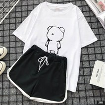 가바바 여성 트레이닝복세트 귀여운 곰돌이 프린팅 여름 트레이닝복세트 G44950