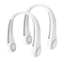 Fowod [ 1+1 ]무선 넥밴드 대용량 2000mah선풍기 휴대용 초경량, 흰색+흰색