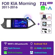 기아 모닝 Jmcq 2din 안드로이드 카플레이 자동차 멀티미디어 플레이어 2011-2016 GPS IPS 헤드 유닛 내비게이션 네비게이션 매립 매립형 모니터, 안드로이드 10 (2g 32g)