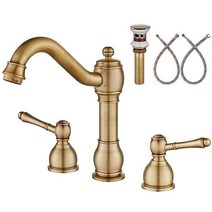 Aolemi 앤티크 황동 20 3cm(8인치) 와이드 스프레드 욕실 싱크 수도꼭지 더블 핸들 3홀 데크 마운트 화장대 세면대 믹서 탭 팝업 배수구 어셈블리 포함 미국직송 29941, 스타일 B_앤티크 황동