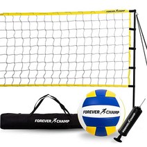 Forever Champ 야외 배구 네트 - 91.4 x 91.4cm(32 3피트) 규정 사이즈 네트 21.6cm(8.5인치) PU 배구 휴대용 가방 경계선 스틸 폴 및 펌
