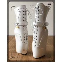 까치발 킬힐 폴댄스 플레져힐 이그조틱 화이트 미들 스트랩 하이 포인 통굽 발레 드랙퀸 부츠