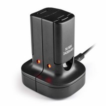 TNP Xbox 360 2 Pack Rechargeable Battery Pack + Dual Charging Station Dock Stand Base (Black) for Xb