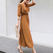 로로비 가을 롱 플리츠 원피스 예쁜 쉬폰 스커트 30 40대 LS0449