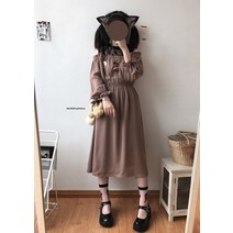 오프숄더롱원피스 일단 우아한 스타일 어깨트임 레이스 패치워크 쉬폰 소프트 봄계절 카멜 4495804324