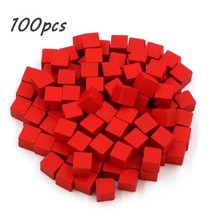 100 개대 나무 큐브 블록 빈 주사위 diy 토큰 신제품 10mm 스퀘어 코너 컬러 보드 게임 큐브 조기 교육, 빨간