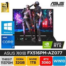 ASUS TUF Dash F15 FX516PM-AZ077 인텔11세대 i7-11370H RTX3060 윈도우10, WIN10 Pro, 32GB, 1TB, 코어i7, 그레이