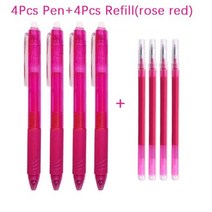 볼펜지우개 지워지는 비밀펜 수정테이프 8 개대 지울 수있는 젤 펜 총알 팁 프레스 유형 대용량 리필 막대 색 쓰기 그림 세척 가능한 핸들, 4pen4refill-Rose red