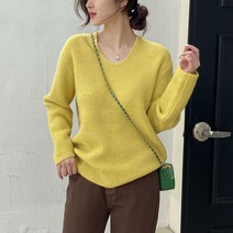 데일리앤 베이직 루즈핏 여성 브이넥 롱 니트 캐츠