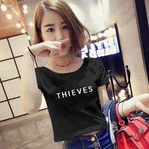 여성 반팔티 티셔츠 슬림 핏 반소매 여자반팔티셔츠 크롭 T 스퀘어 넥 인박카055