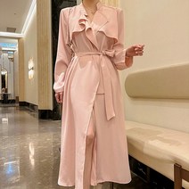 다미님 [2컬러]긴팔 롱원피스 벨트 브이넥 홀터넥 실크 블라우스 셔츠 랩 스트링 스트랩 벨트 리본 캉캉 쉬폰 니트 나시 봄 여름 데님 벌룬 퍼프 셔링 프릴 언발 하객룩 미용-원피스