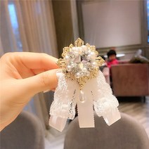 명품브로치 진주브로치 리본브로치 블랙 레이스 리본 보우 브로치 라인스톤 진주 넥핀 및 셔츠 드레스 고급 의류 여성 액세서리