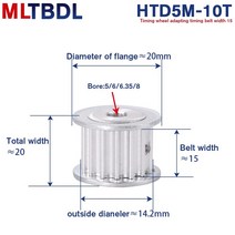 HTD5M 10T 타이밍 벨트 풀리 566.358mm 보어 기어 풀리 10 이빨 5M10T 15mm 폭 변속기 풀리 알루미늄 CNC, 03 6mm_01 15mm_01 1 개