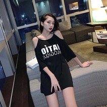 라운드넥반팔티 오픈숄더스타일 하프기장 뚱뚱한 빅사이즈 여성의류 200 근 240BF 무드 배가리고 2133532279