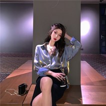 포린박스 글로시 루즈핏 새틴 실크 빈티지 셔츠 블라우스 YJ