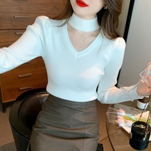 빨간풍선 한바다 초커넥 니트 스트렙 홀터넥 긴팔 슬림핏