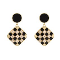 흑백 격자 진주 귀걸이 여성 기질 패션 라이트 럭셔리 디자인 s925 여성용 실버 바늘 귀걸이