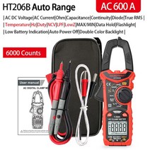 HABOTEST 펜치 전류계 클램프 미터 전문 디지털 멀티미터 자동차 테스터 600A AC DC 앰프 HT206, 02 HT206B AC Prof