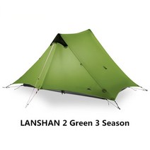 LanShan 2 3F UL GEAR 2 인 1 인 야외 초경량 캠핑 텐트 3 시즌 4 시즌 전문가용 15D 실나일론 로드리스 텐트, 그린 2P 3 시즌