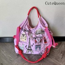 CuteQueen 귀여운여왕 자수 쇼핑백 일본 스타일 니트로 환경 친화적인 대용량 핸드백 명품에코백 여성에코백숄더백