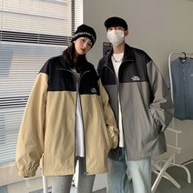커플점퍼 봄가을 계절 패치워크 코트 남자 BF 하라쥬크 무드 와이드 루즈핏 트렌드 야구복 4095114131, 2XL, K616# 베이지칼라