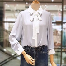 오더렛 오더렛 배색카라 리본 블라우스-1 (6545415)