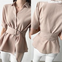 러블보니 / 카라 브이넥 링 벨트 사선 오피스룩 블라우스