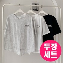 강물처럼 두장세트 K027 SU 빅사이즈 여성 반팔 티 트임 면 라운드 프린팅 패치