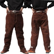 전신 용접 작업복 앞치마 소가죽 불연재료 불똥방지 보호복 방열복 목공, XXXL, 브라운 풀 레더 팬츠