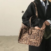 Chephie 스트라이프 캔버스백 대용량 숄더 호피 토트백
