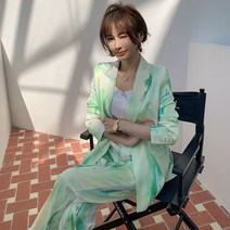나염 여름정장세트 그라데이션 세미정장 와이드 슬랙스 투피스