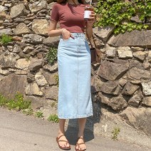 바잉몰 여성 포미 뒷트임 청치마 데님롱 스커트